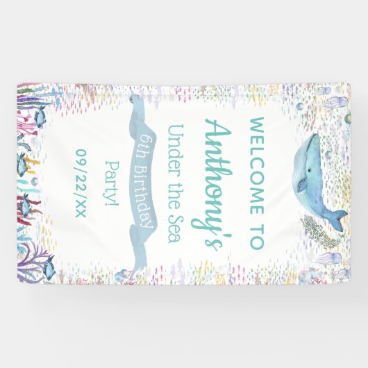 Onder het Zee elke leeftijd verjaardagsfeest welko Spandoek (Horizontaal)