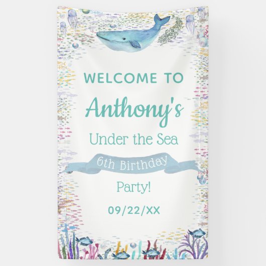 Onder het Zee elke leeftijd verjaardagsfeest welko Spandoek (Verticaal)