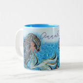 Onder het Zee Enchanted Dark Skin Zeemeerminnen Tweekleurige Koffiemok (Voorkant links)