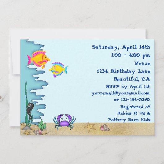 Onder het Zee Fish Baby shower Invites for Boys Kaart (Achterkant)