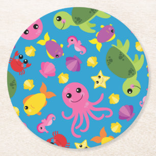 Onder het Zee Fish Birthday Party Ronde Kartonnen Onderzetter