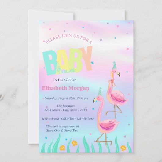 Onder het Zee, Flamingos Holographic Baby shower Kaart (Voorkant)