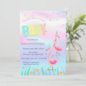 Onder het Zee, Flamingos Holographic Baby shower Kaart (Staand voorkant)