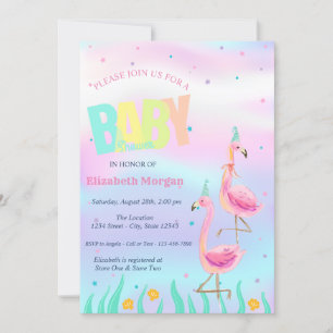 Onder het Zee, Flamingos Holographic Baby shower Kaart