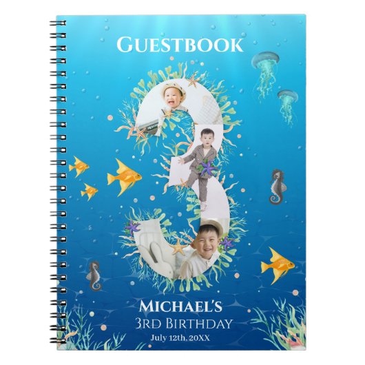 Onder het Zee Foto Big 3rd Birthday Guest Book Notitieboek (Voorkant)