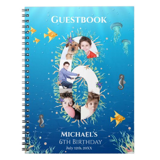 Onder het Zee Foto Big 6th Birthday Guest Book Notitieboek (Voorkant)