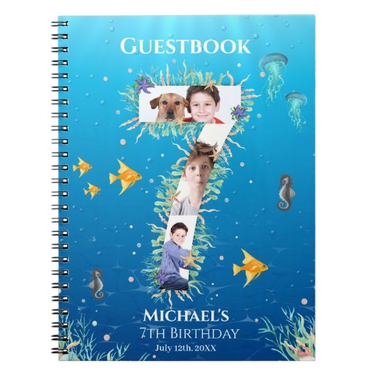 Onder het Zee Foto Big 7th Birthday Guest Book Notitieboek (Voorkant)
