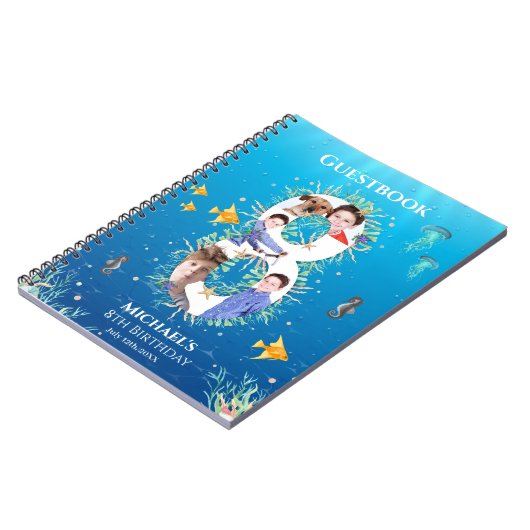 Onder het Zee Foto Big 8th Birthday Guest Book Notitieboek (Linkerzijde)