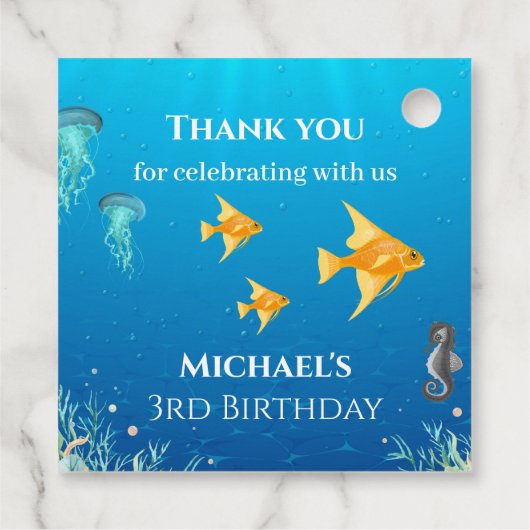 Onder het Zee Foto Collage Big 3rd Birthday Bedankjes Labels (Achterkant)