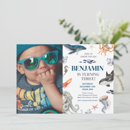 Onder het Zee Foto Zee Verjaardagsfeest Kaart (Staand voorkant)