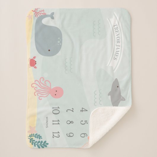Onder het Zee Friends Milestone Sherpa Deken (Voorkant)