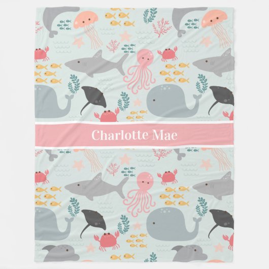 Onder het Zee Friends Pattern Fleece Deken (Voorkant)