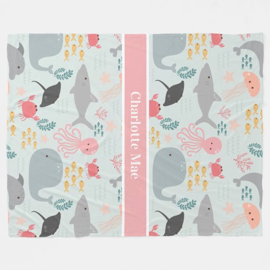 Onder het Zee Friends Pattern Fleece Deken (Voorkant (Horizontaal))