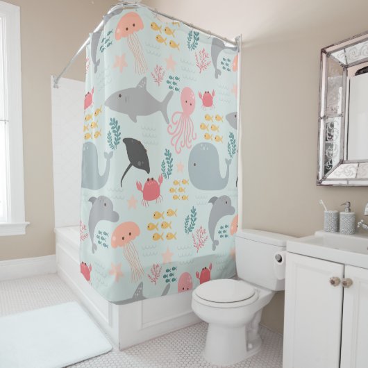 Onder het Zee Friends Pattern Shower Curtain Douchegordijn (In situ)