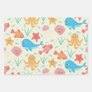 Onder het Zee Funny Colorful Creatures Pattern Inpakpapier Vel