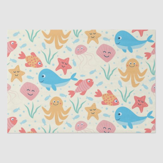 Onder het Zee Funny Colorful Creatures Pattern Tissuepapier (Voorkant)
