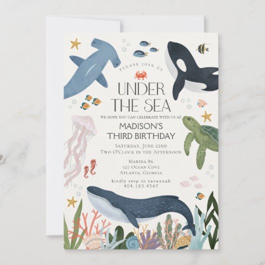 Onder het Zee Gender Neutral Birthday Invite Kaart (Voorkant)