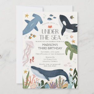 Onder het Zee Gender Neutral Birthday Invite Kaart