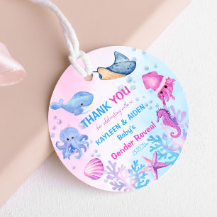 Onder het zee gender onthullen schattig dank je gu bedankjes labels