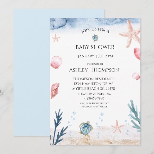 Onder het Zee Genderneutraal Baby shower Kaart (Voorkant / Achterkant)