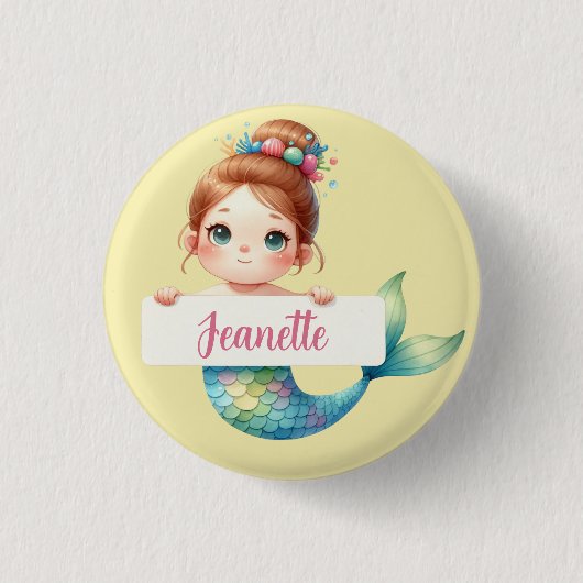 Onder het Zee - Gepersonaliseerde Zeemeermin Ronde Button 3,2 Cm (Voorkant)