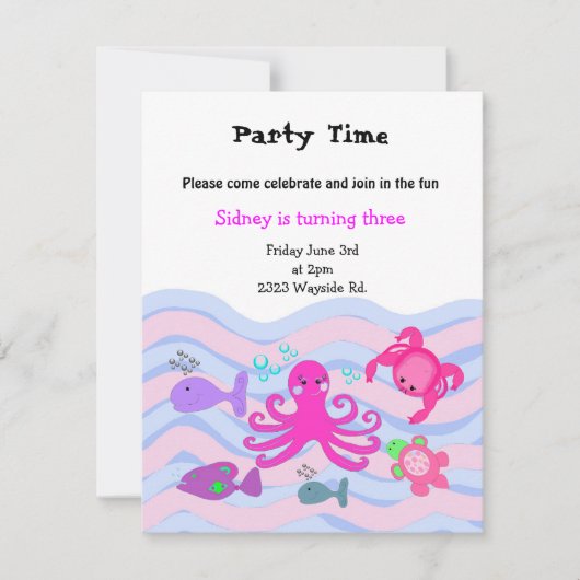 Onder het Zee Girls Birthday Invitation Kaart (Voorkant)