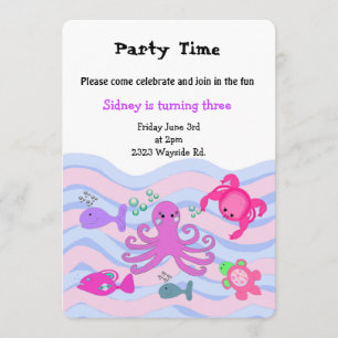 Onder het Zee Girls Birthday Invitation Kaart