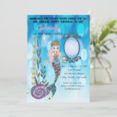 Onder het Zee Glitter Mermaid verjaardagsuitnodigi Kaart (Staand voorkant)