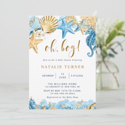 Onder het Zee | Gold Oh Boy Baby shower Kaart (Staand voorkant)