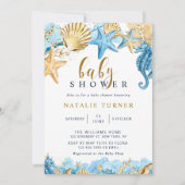 Onder het Zee | Goud en blauw Baby shower Kaart (Voorkant)