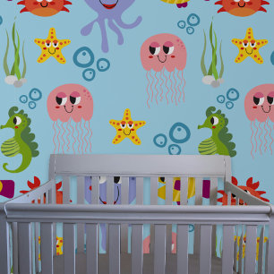 Onder het Zee grillige Schattigee Cartoon wezens Behang