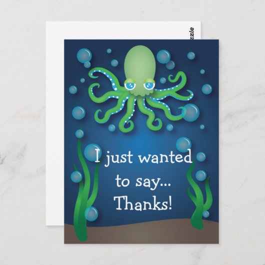 Onder het Zee Groene Octopus Dank U Briefkaart (Voorkant / Achterkant)