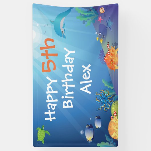 Onder het Zee Happy Birthday Kinder Spandoek (Verticaal)