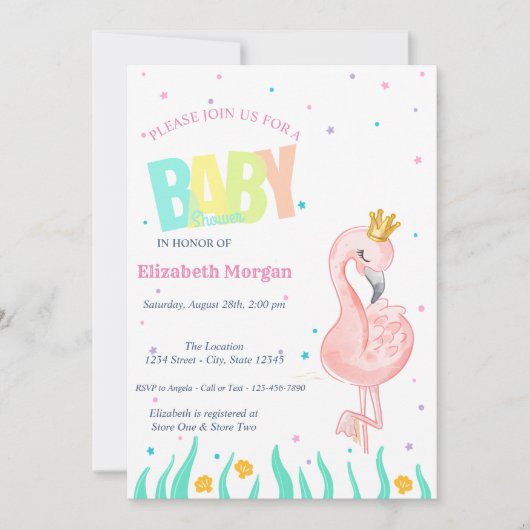 Onder het Zee, het Baby shower van Baby Flamingo Kaart (Voorkant)