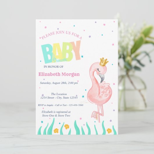 Onder het Zee, het Baby shower van Baby Flamingo Kaart (Staand voorkant)