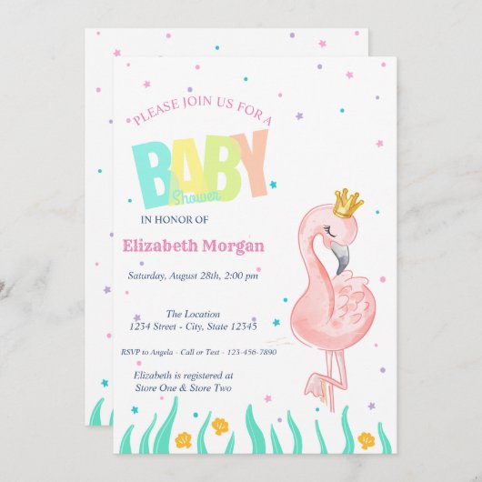 Onder het Zee, het Baby shower van Baby Flamingo Kaart (Voorkant / Achterkant)