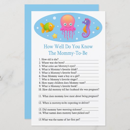 Onder het zee Hoe goed kent u de baby shower (Voorkant / Achterkant)