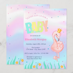 Onder het Zee, Holografisch Baby shower Flamingo Kaart