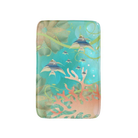 Onder het Zee in Koraal en Blauw Blauwgroen Badmat (Voorkant Verticaal)