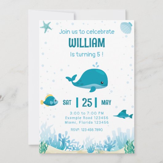 Onder het Zee Invitation Whale Kaart (Voorkant)