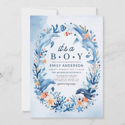 Onder het Zee is het een Boy Blue Baby shower Kaart (Voorkant)
