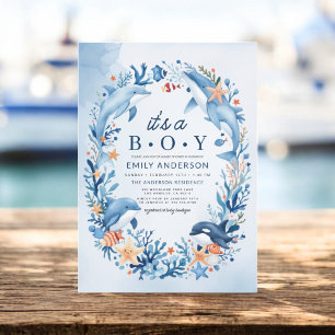 Onder het Zee is het een Boy Blue Baby shower Kaart