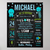 Onder het zee Jelly fish Turtle Birthday-teken Poster (Voorkant)