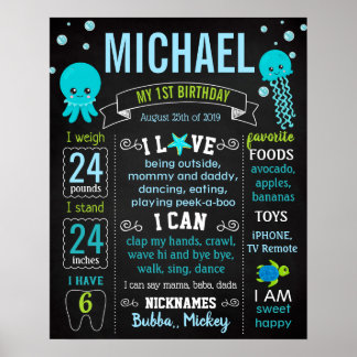 Onder het zee Jelly fish Turtle Birthday-teken Poster