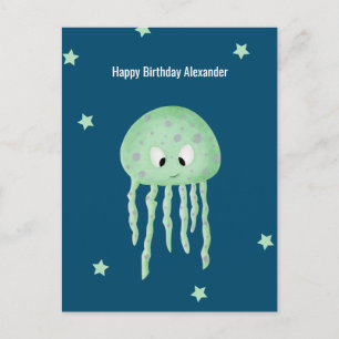 Onder het Zee Jellyfish gepersonaliseerde Blue Bir Briefkaart