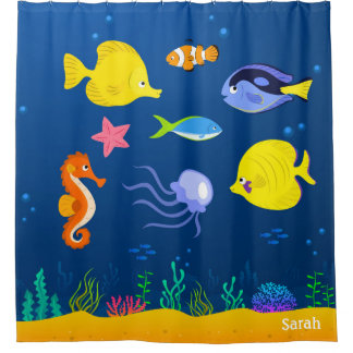 Onder het Zee Jellyfish Seahorse Starfish Seaweed Douchegordijn