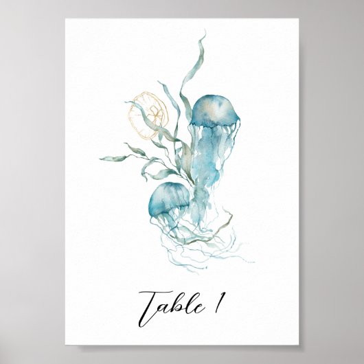 Onder het Zee Jellyfish Table Number Sign Poster (Voorkant)