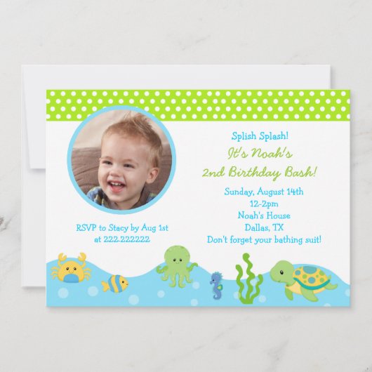 Onder het Zee Jongen Foto Birthday Invitations Kaart (Voorkant)