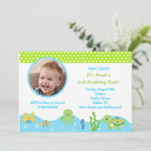 Onder het Zee Jongen Foto Birthday Invitations Kaart (Staand voorkant)