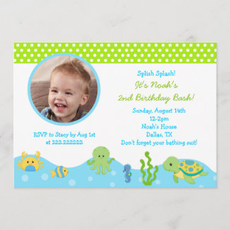 Onder het Zee Jongen Foto Birthday Invitations Kaart